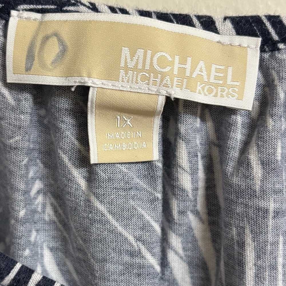 Michael Kors Navy and White Leaf Print Blouse - Picture 3 of 5